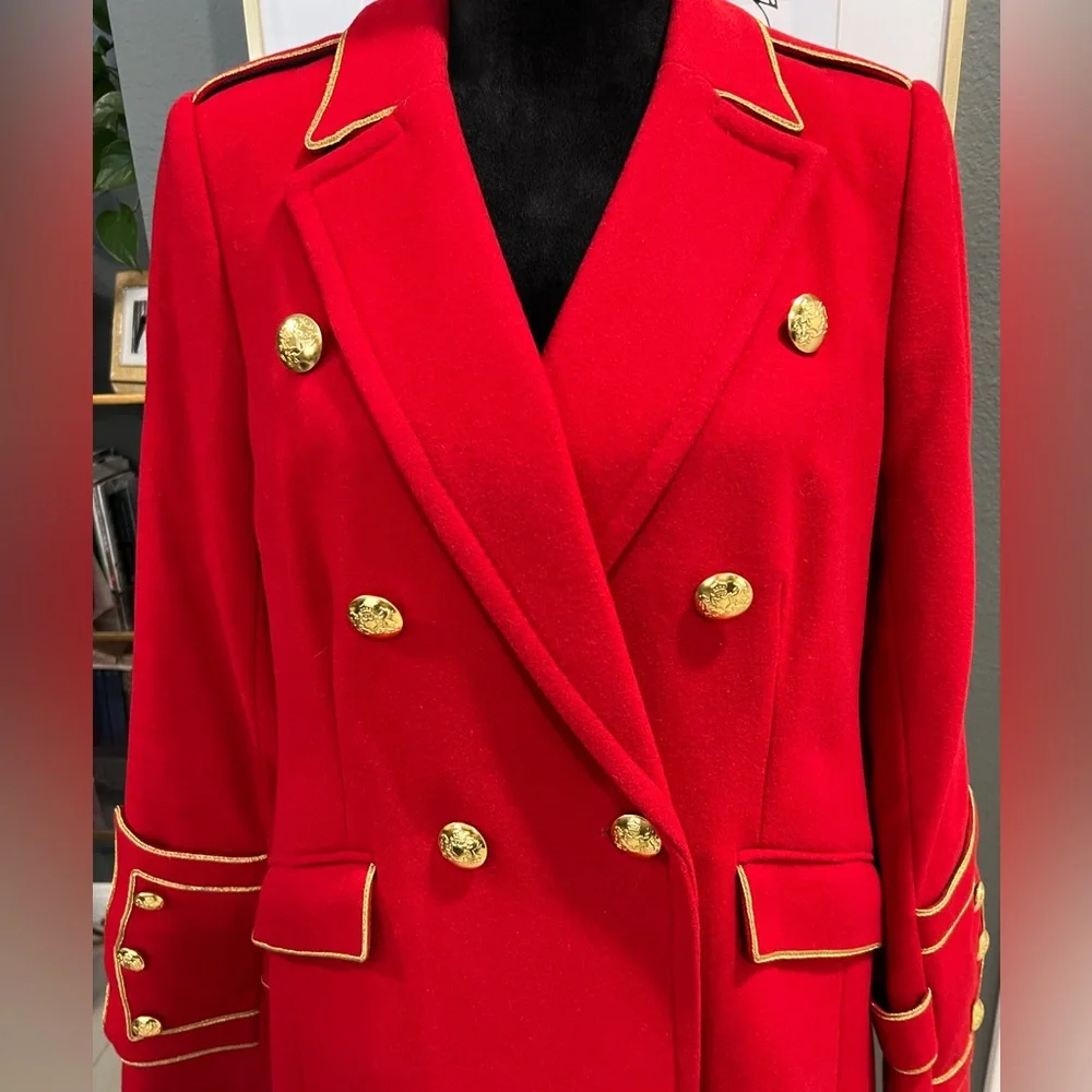 EUC Banana Republic Olivia Palermo Red Wool Military Coat Sz M - Picture 8 of 13